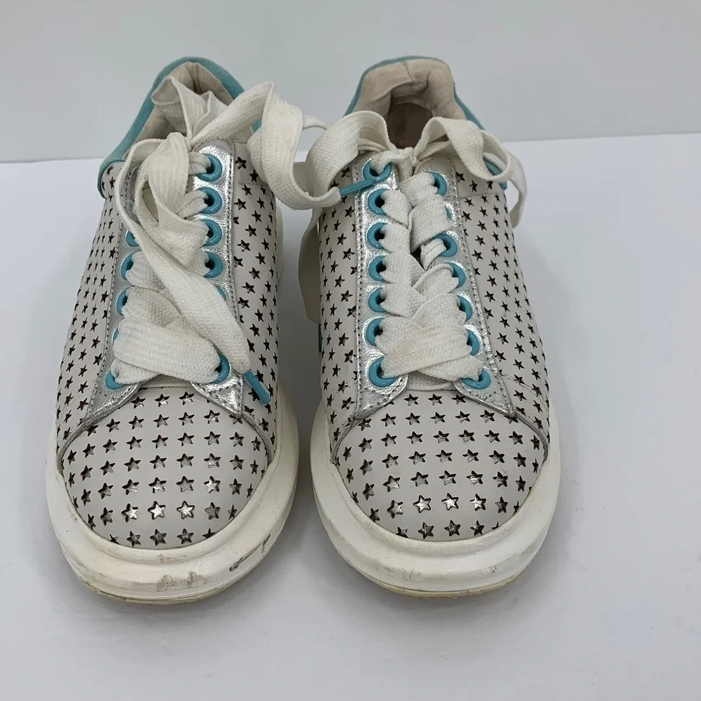 Hollie Watman Star Gazing sneakers white leather silver shoe platform women 8.5